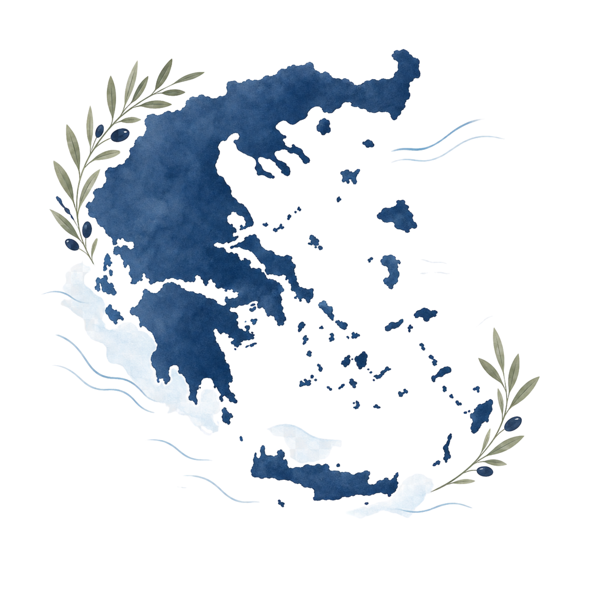 Map of Greece with olive branches